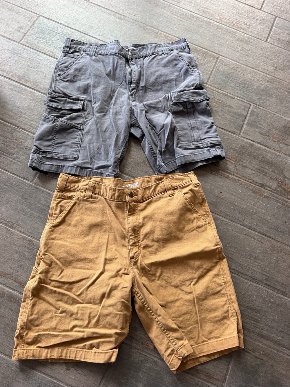 Carhartt Men's Gray Cargo Shorts & Tan Work Shorts